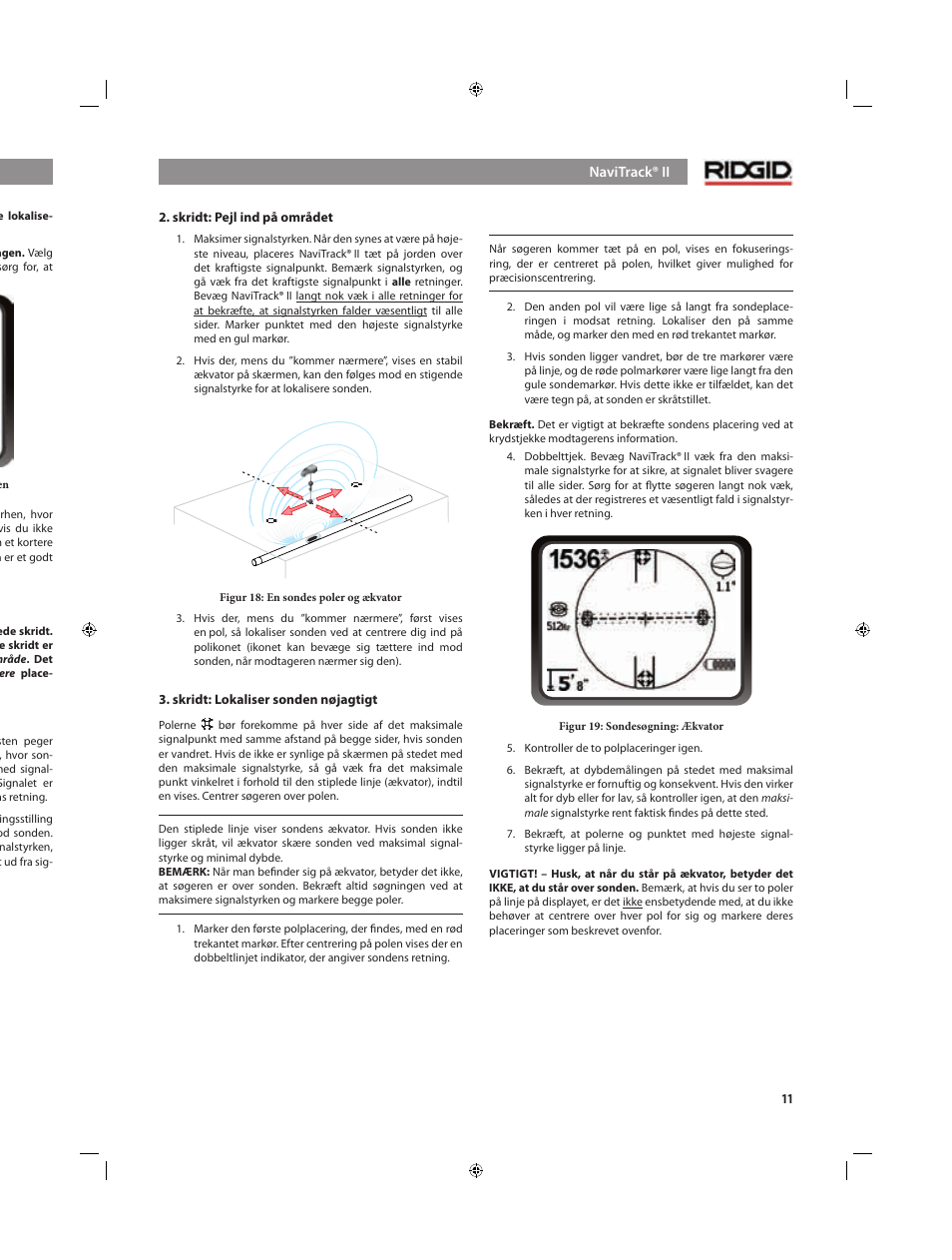 Sondesøgning, Lokaliseringsmetoder | RIDGID NaviTrack II User Manual | Page 237 / 394