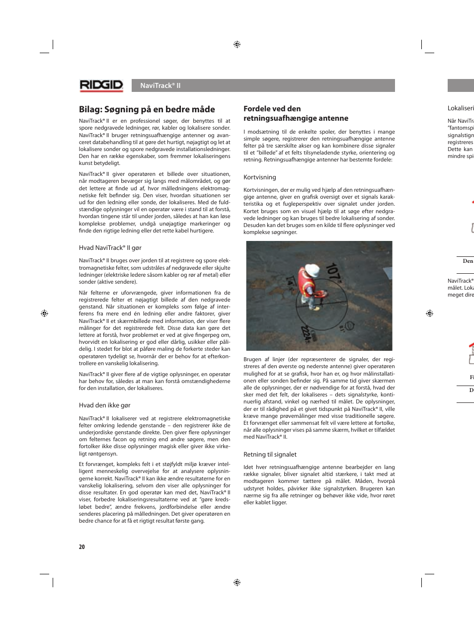 Bilag: søgning på en bedre måde, Fordele ved den retningsuafhængige antenne, Nærhedssignal | Informationsmæssig” søgning | RIDGID NaviTrack II User Manual | Page 246 / 394