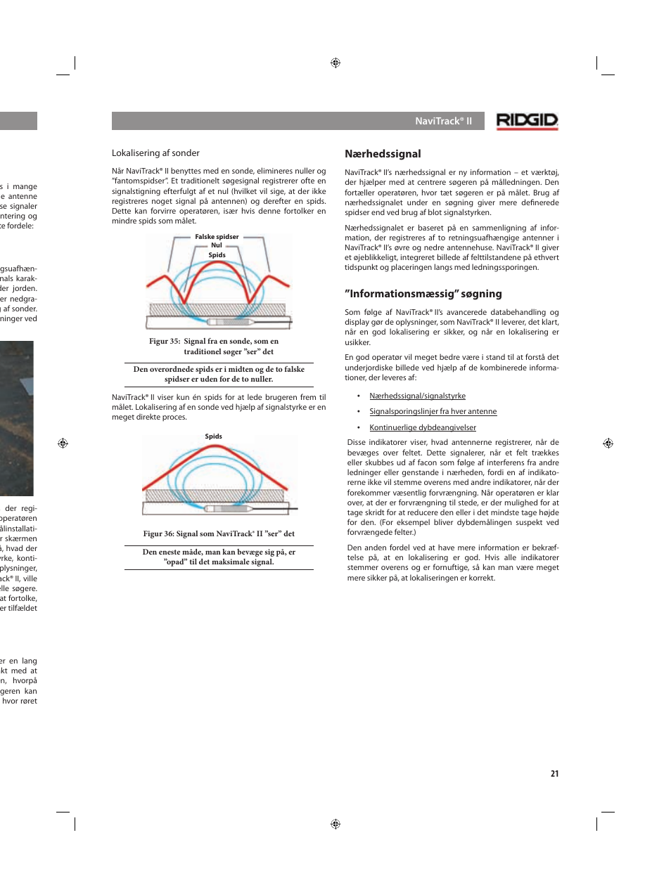 Bilag: søgning på en bedre måde, Fordele ved den retningsuafhængige antenne, Nærhedssignal | Informationsmæssig” søgning | RIDGID NaviTrack II User Manual | Page 247 / 394
