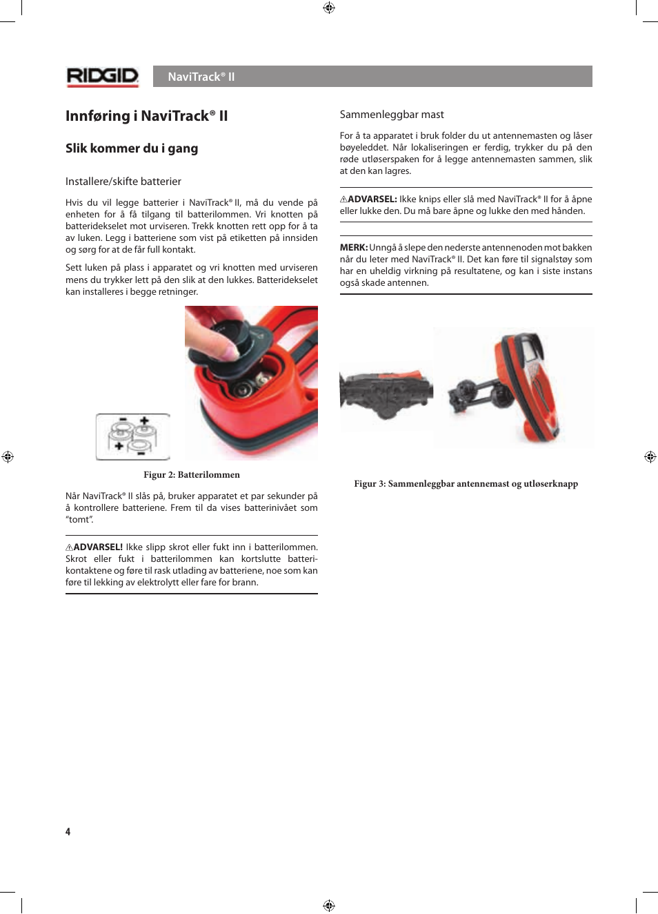 Innføring i navitrack® ii, Slik kommer du i gang | RIDGID NaviTrack II User Manual | Page 258 / 394