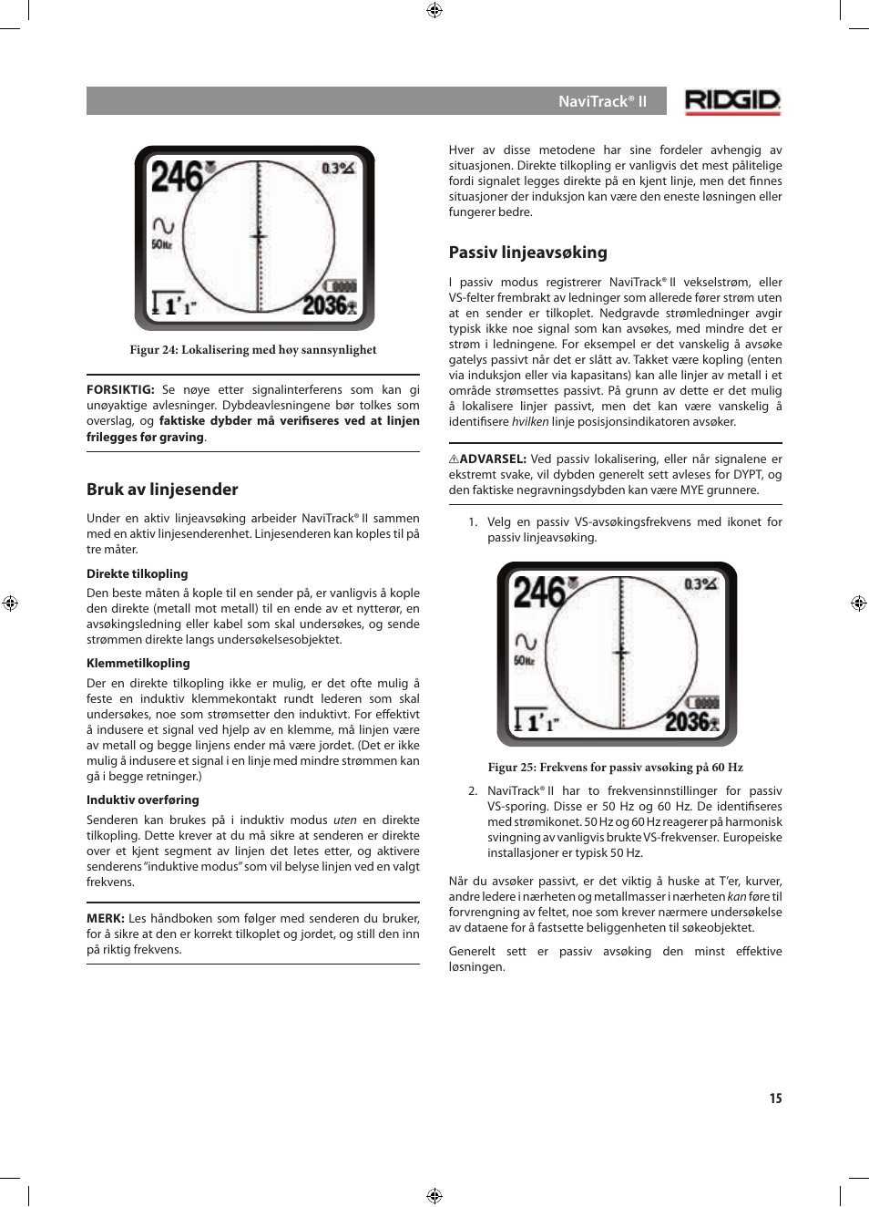 Bruk av linjesender, Passiv linjeavsøking | RIDGID NaviTrack II User Manual | Page 269 / 394