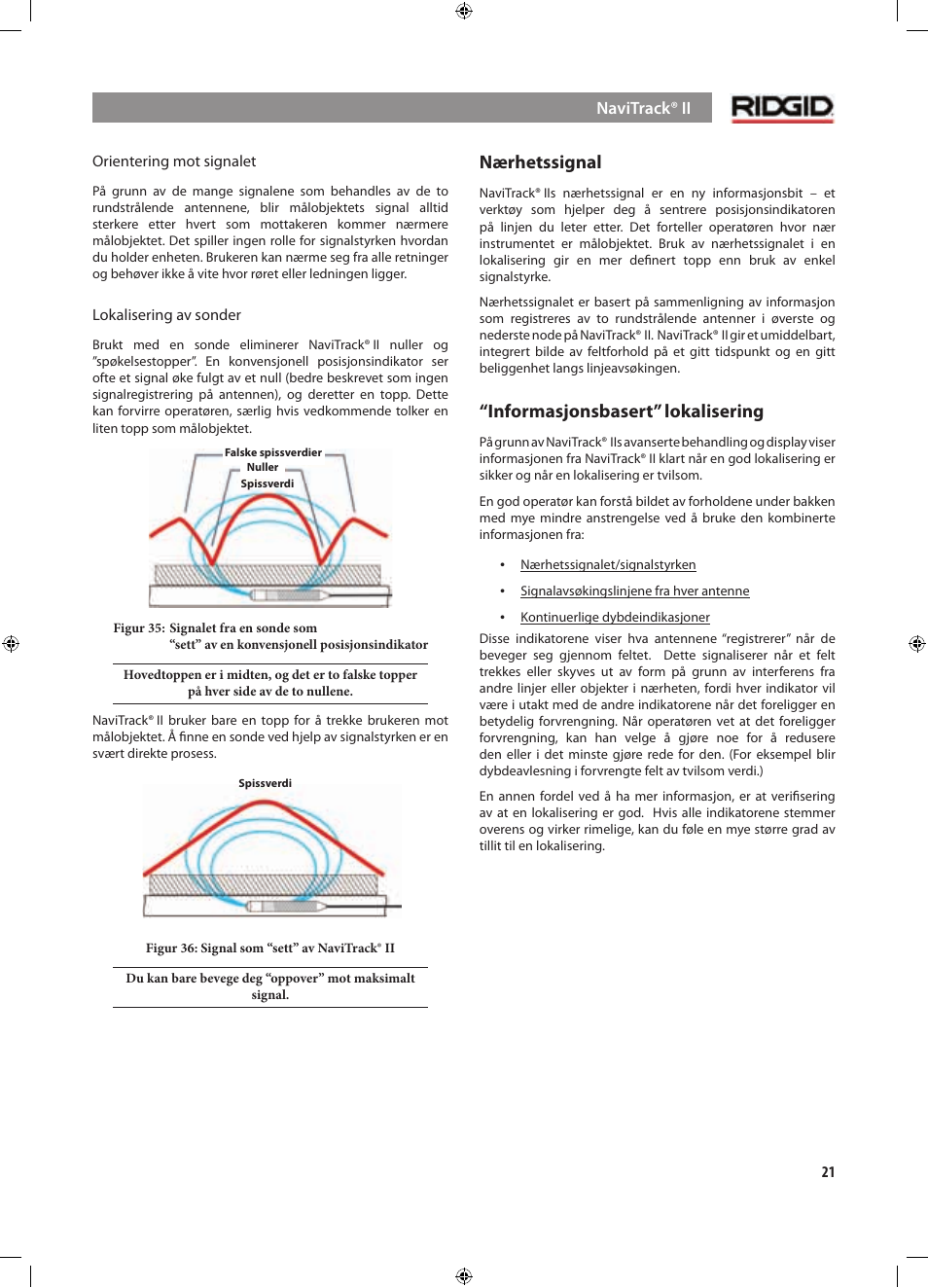 Nærhetssignal, Informasjonsbasert” lokalisering | RIDGID NaviTrack II User Manual | Page 275 / 394