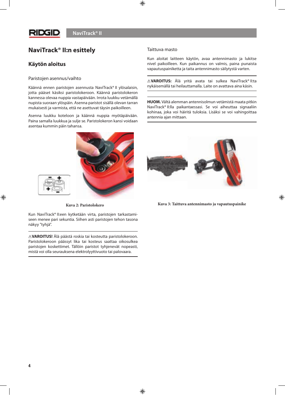 Navitrack® ii:n esittely, Käytön aloitus | RIDGID NaviTrack II User Manual | Page 286 / 394