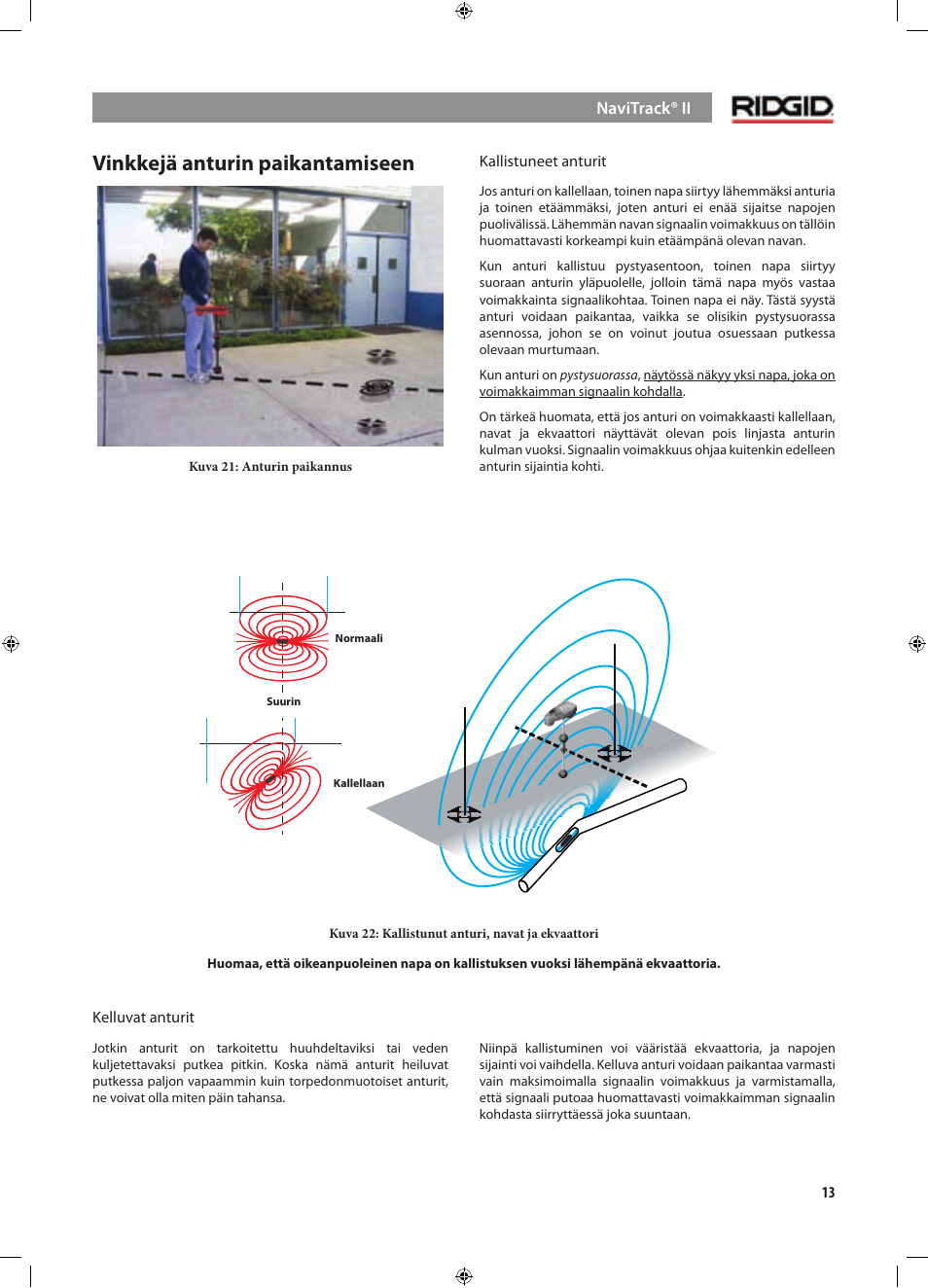 Vinkkejä anturin paikantamiseen | RIDGID NaviTrack II User Manual | Page 295 / 394