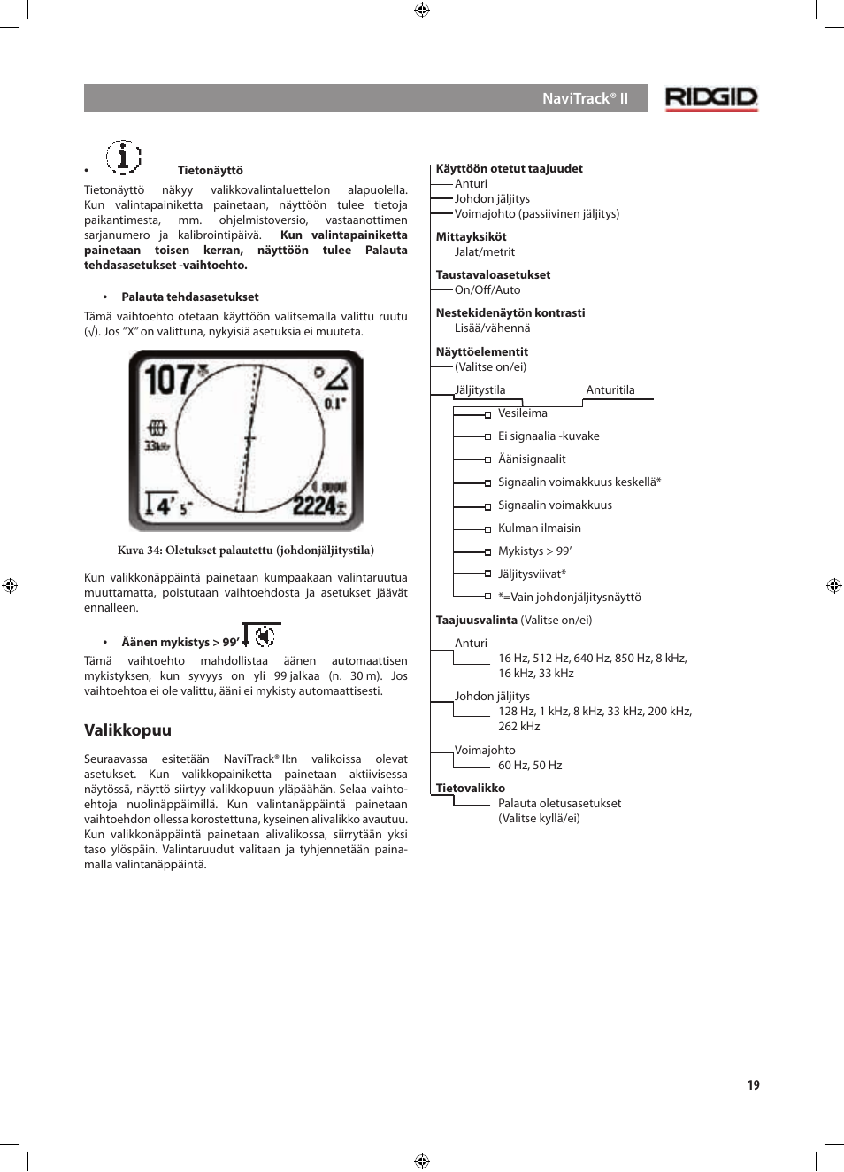 Valikkopuu | RIDGID NaviTrack II User Manual | Page 301 / 394