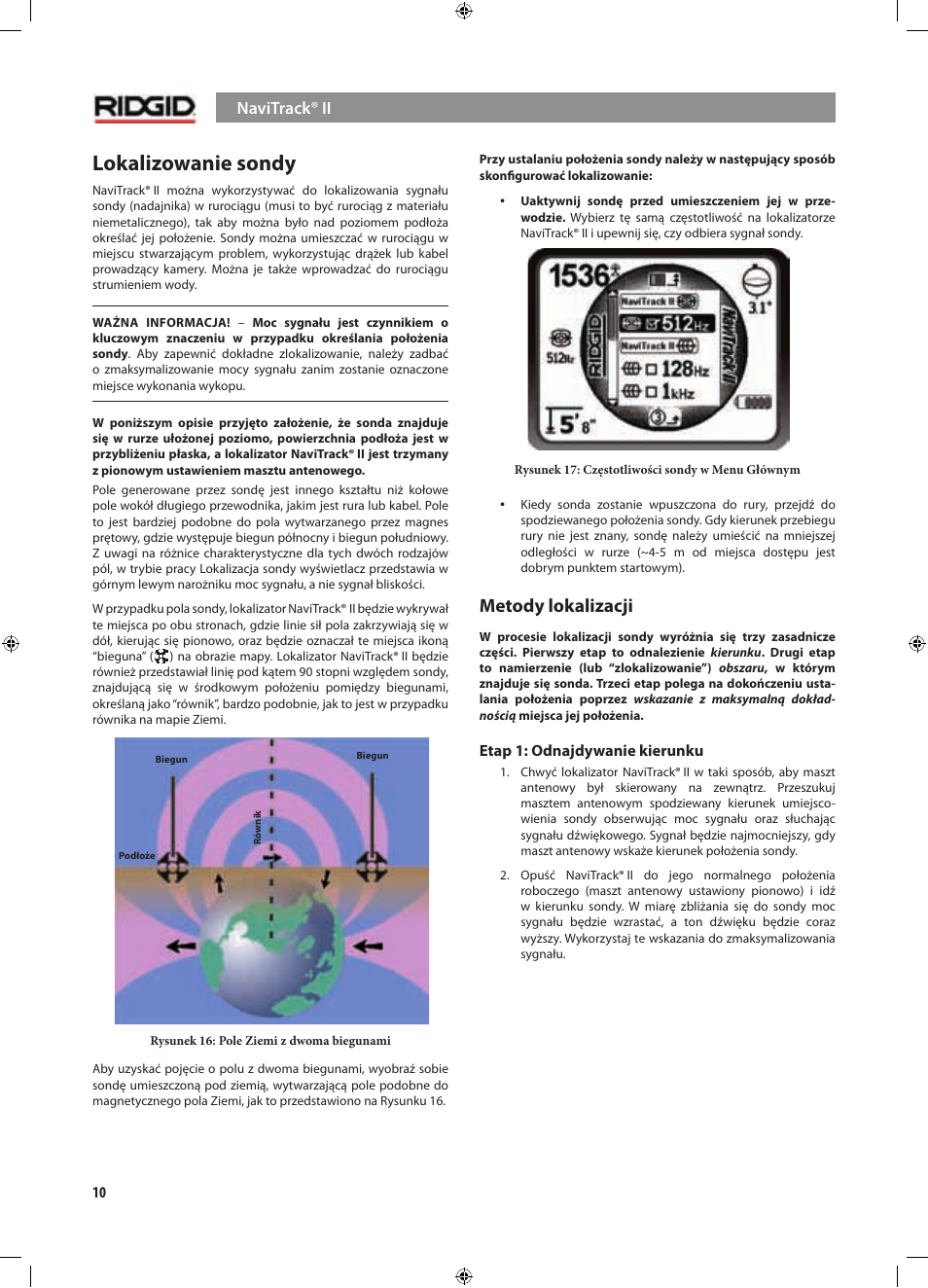 Lokalizowanie sondy, Metody lokalizacji | RIDGID NaviTrack II User Manual | Page 320 / 394