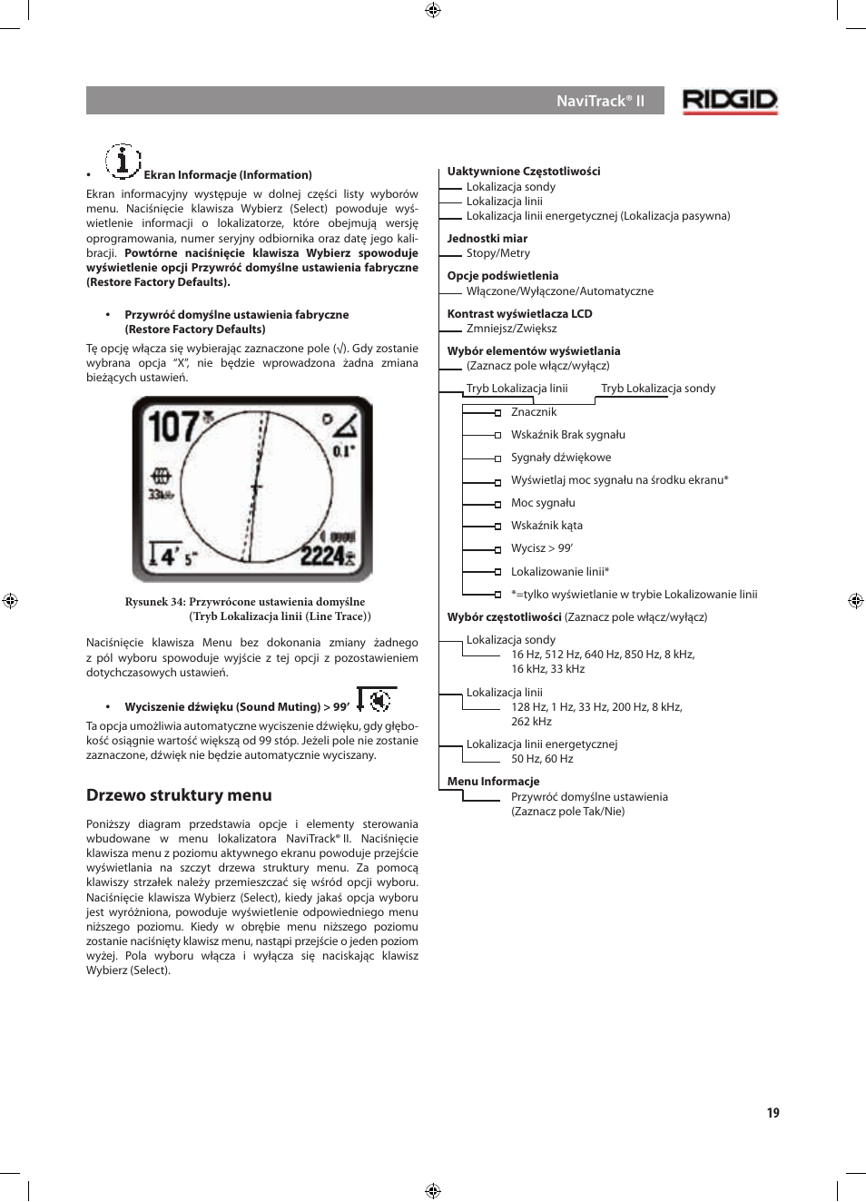 Drzewo struktury menu, Navitrack® ii | RIDGID NaviTrack II User Manual | Page 329 / 394