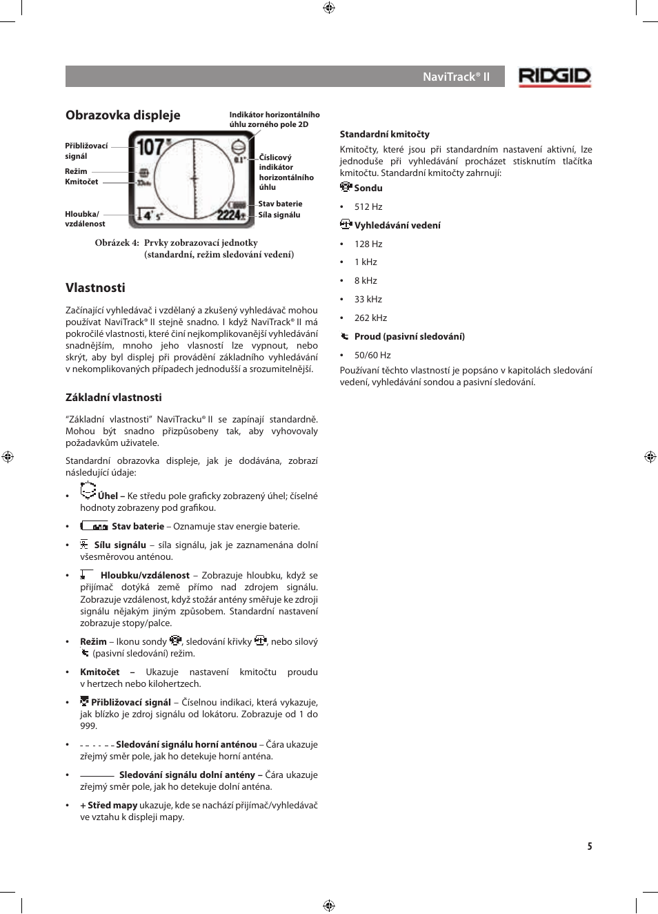 Obrazovka displeje, Vlastnosti | RIDGID NaviTrack II User Manual | Page 343 / 394