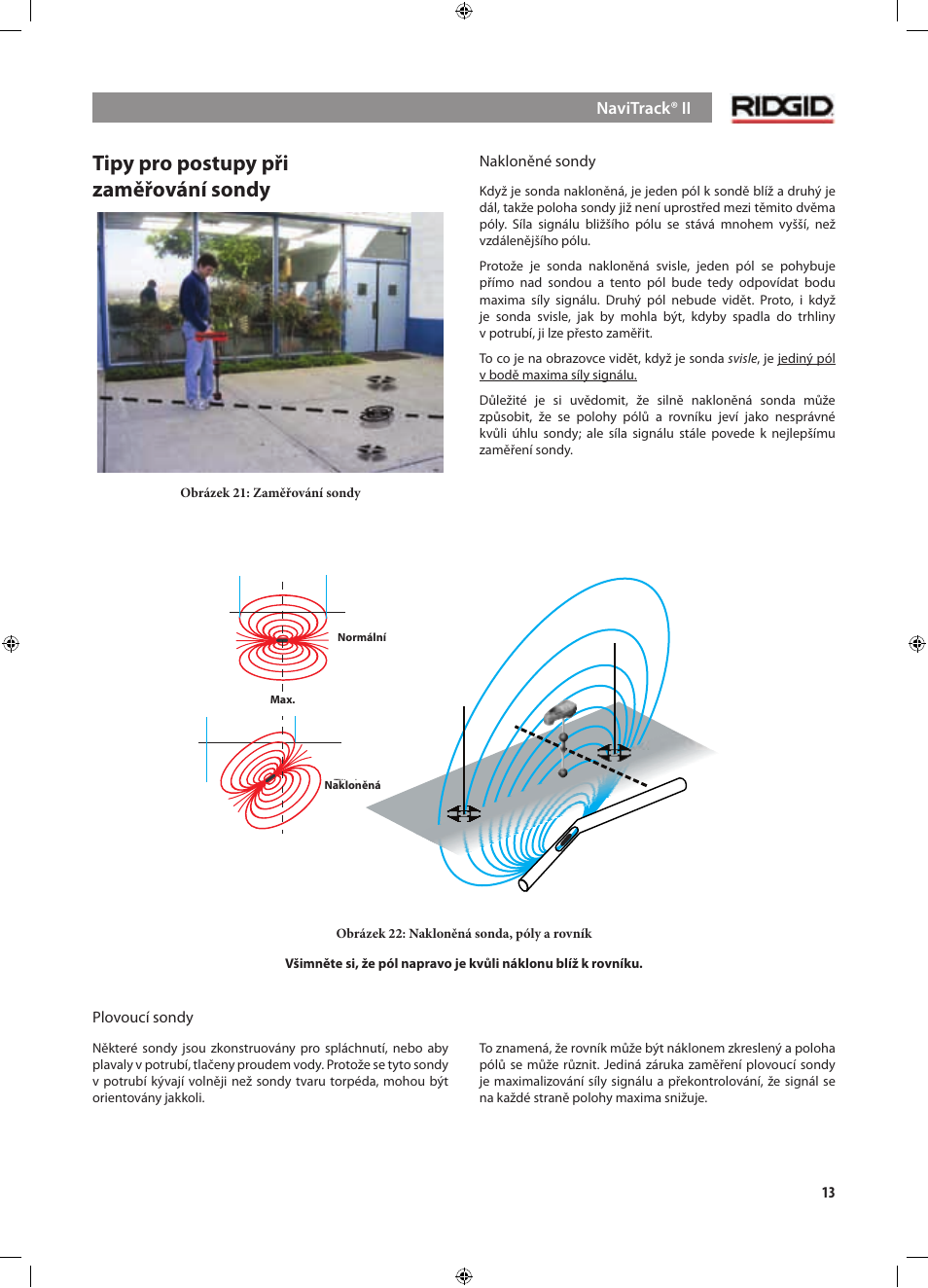 Tipy pro postupy při zaměřování sondy | RIDGID NaviTrack II User Manual | Page 351 / 394