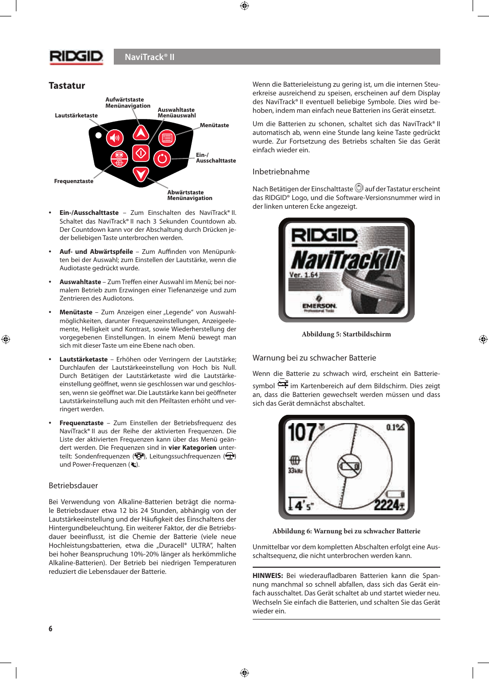 Tastatur | RIDGID NaviTrack II User Manual | Page 36 / 394