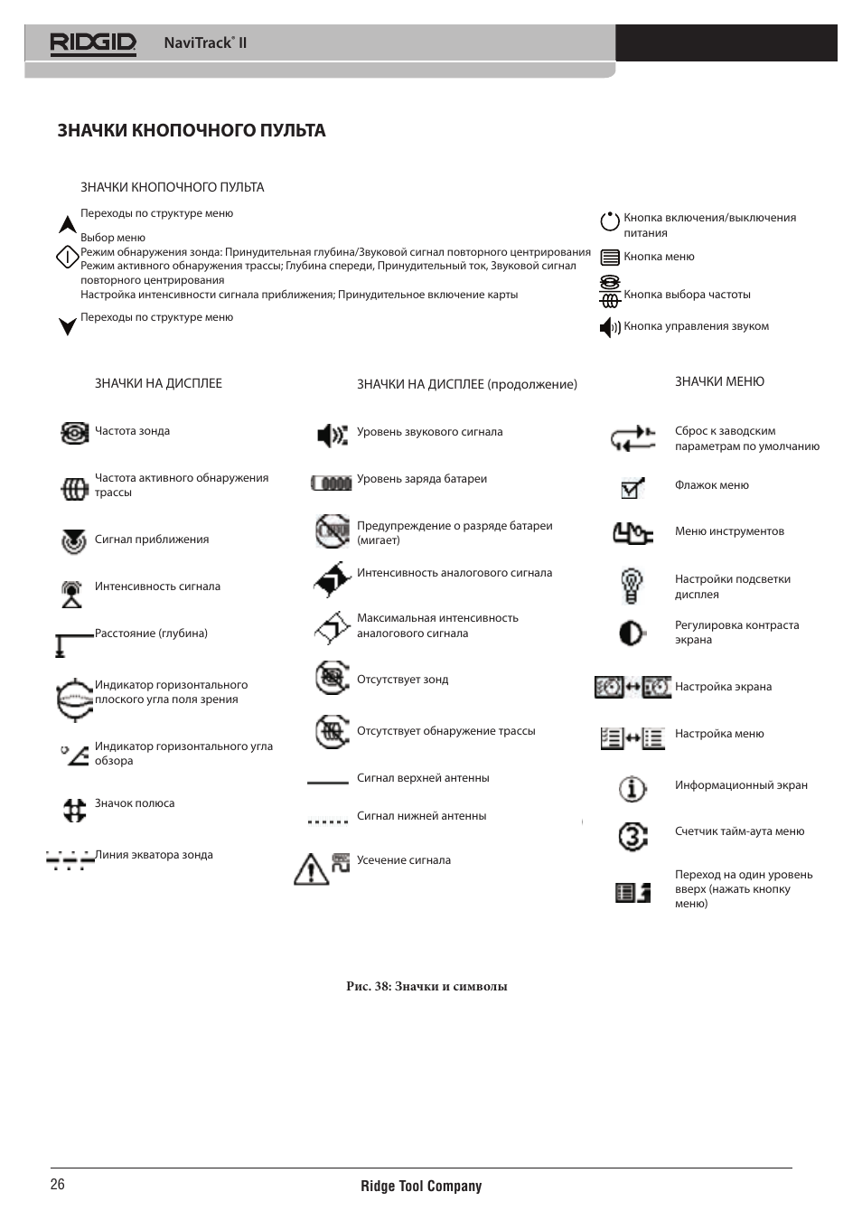 Значки кнопочного пульта, Navitrack | RIDGID NaviTrack II User Manual | Page 392 / 394