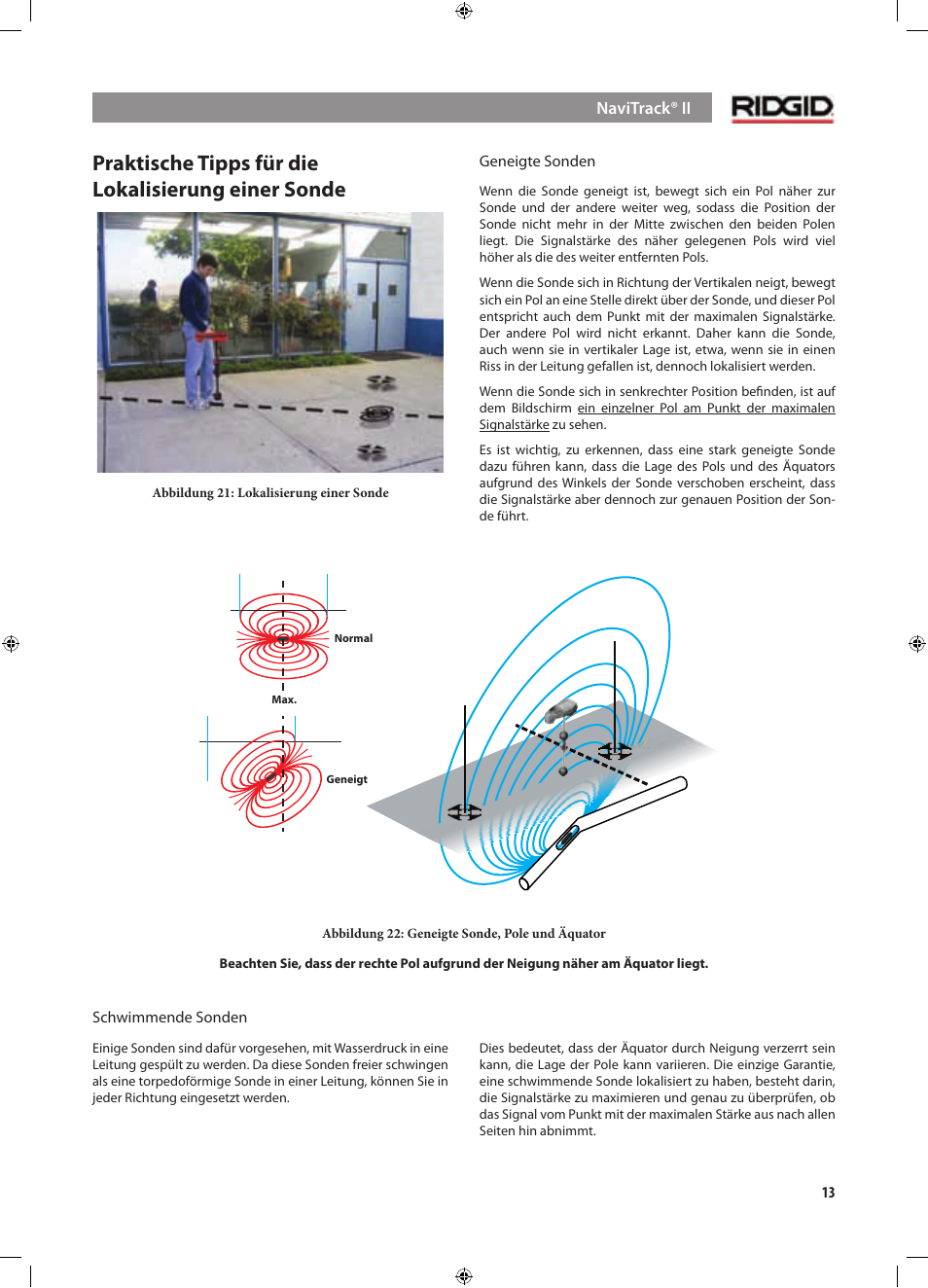 Praktische tipps für die lokalisierung einer sonde | RIDGID NaviTrack II User Manual | Page 43 / 394