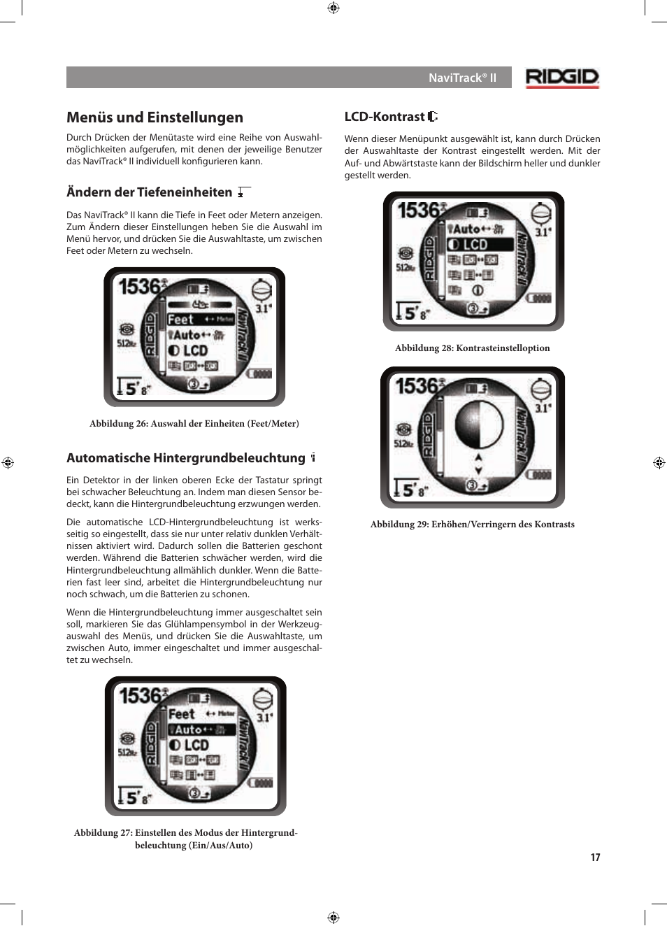Menüs und einstellungen | RIDGID NaviTrack II User Manual | Page 47 / 394