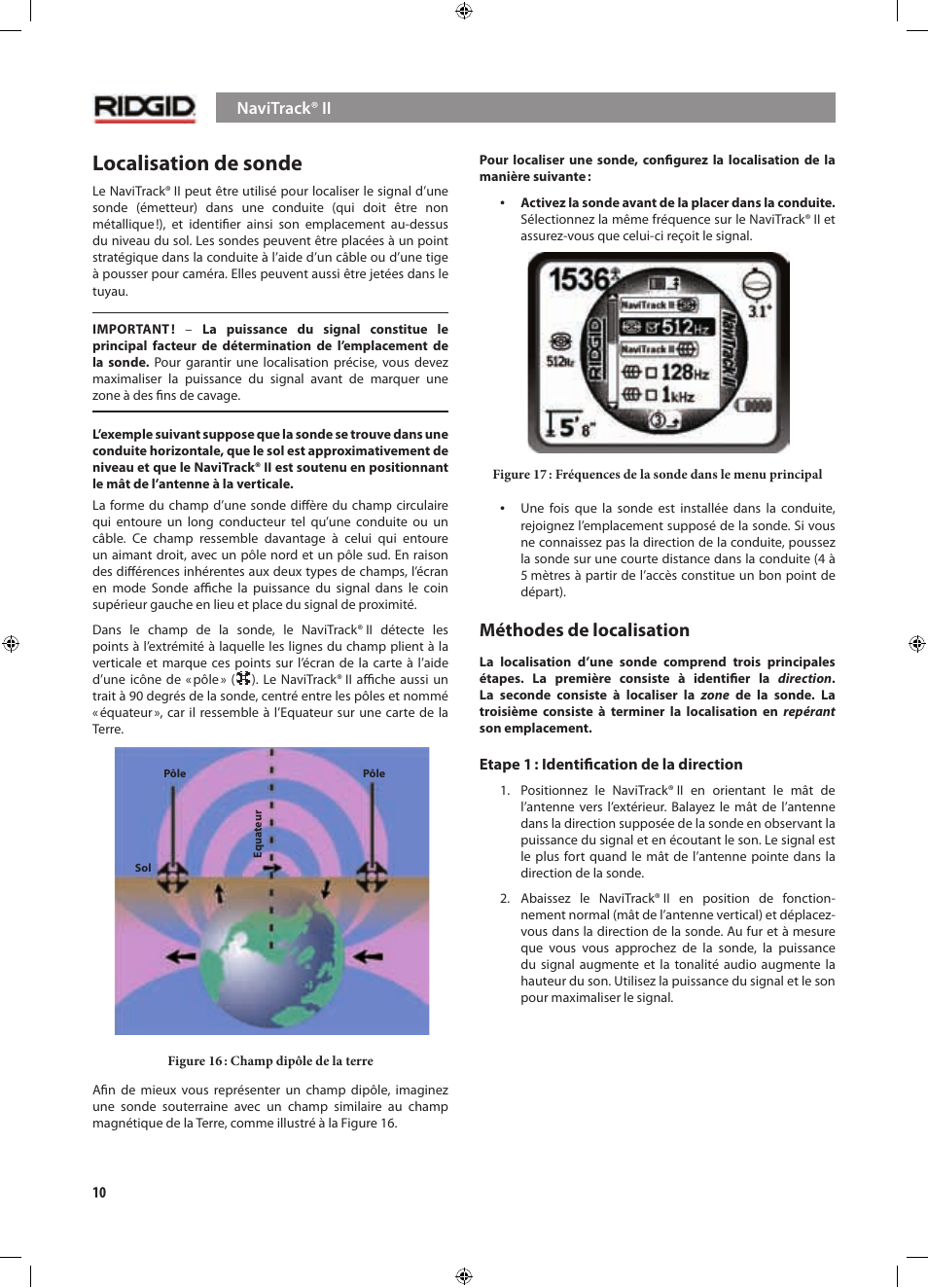 Localisation de sonde, Méthodes de localisation | RIDGID NaviTrack II User Manual | Page 68 / 394