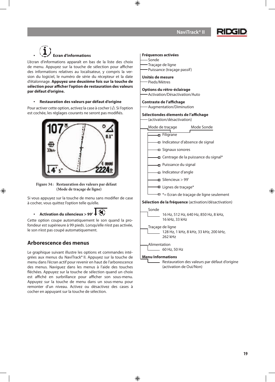 Arborescence des menus | RIDGID NaviTrack II User Manual | Page 77 / 394