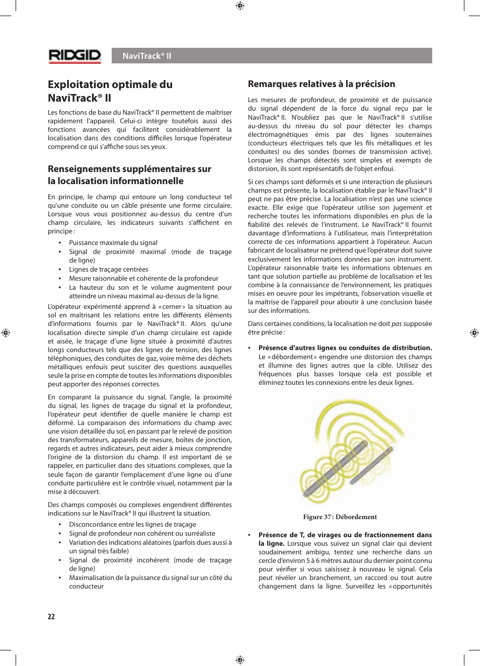 Exploitation optimale du navitrack® ii, Remarques relatives à la précision | RIDGID NaviTrack II User Manual | Page 80 / 394