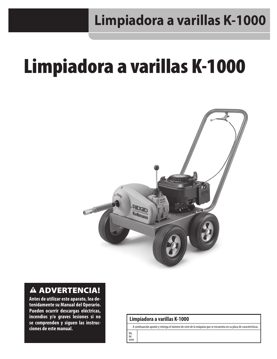 Limpiadora a varillas k-1000, Advertencia | RIDGID K-1000 User Manual | Page 25 / 66