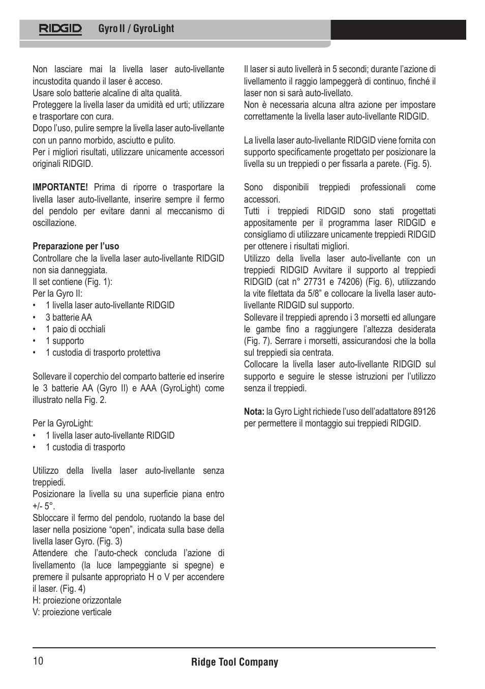 RIDGID Gyro II GyroLight User Manual | Page 11 / 42