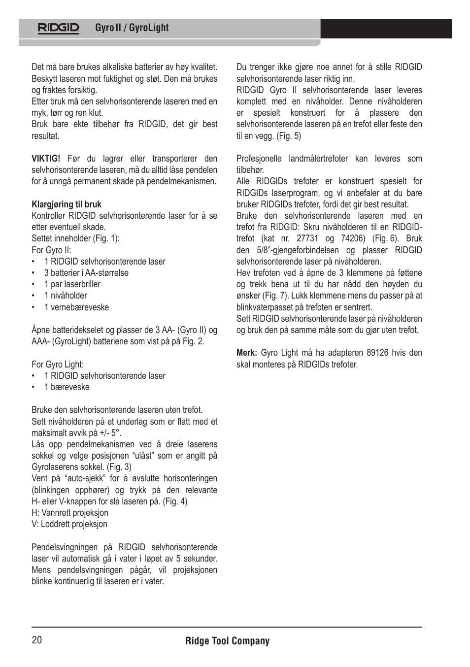 RIDGID Gyro II GyroLight User Manual | Page 21 / 42