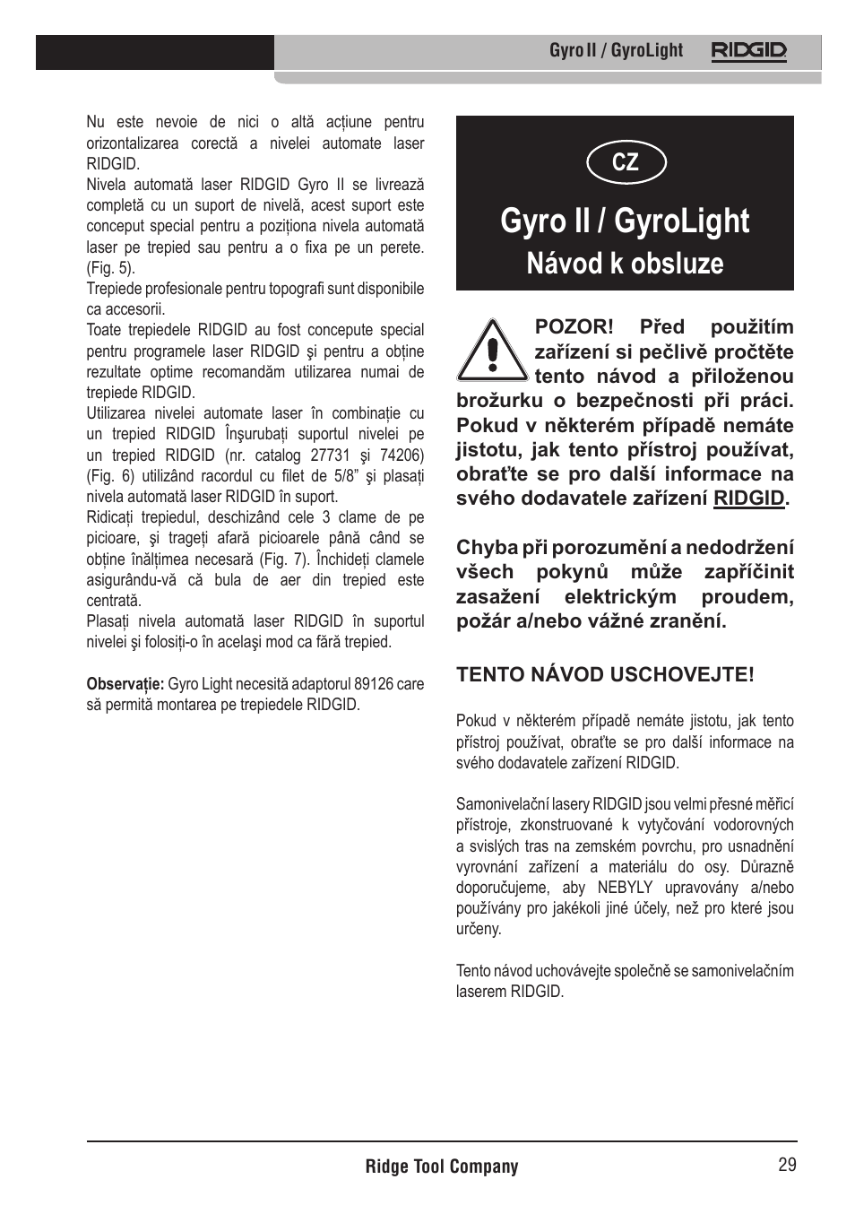 Gyro ii / gyrolight, Návod k obsluze | RIDGID Gyro II GyroLight User Manual | Page 30 / 42