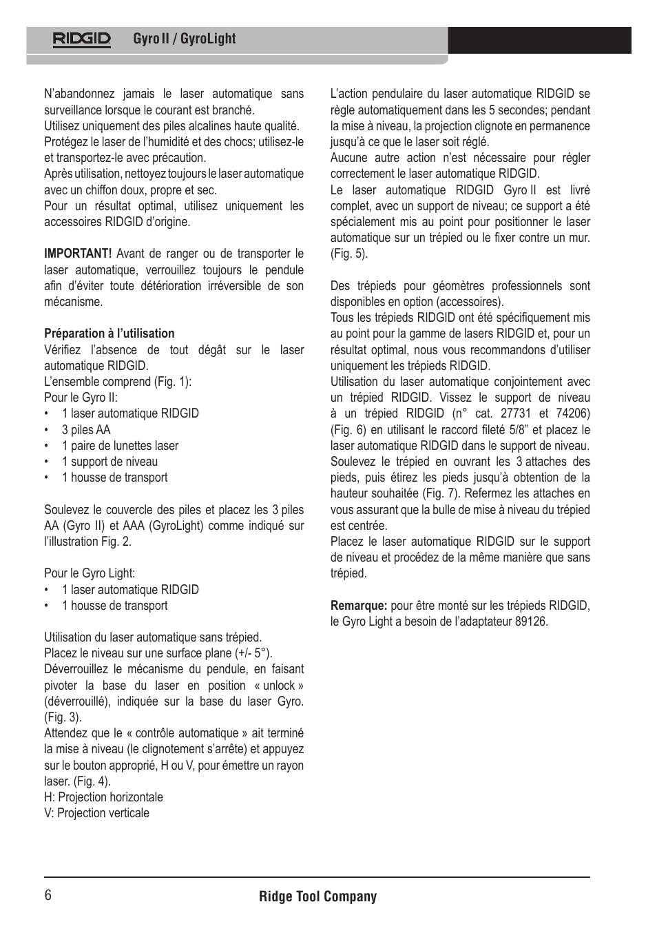 RIDGID Gyro II GyroLight User Manual | Page 7 / 42