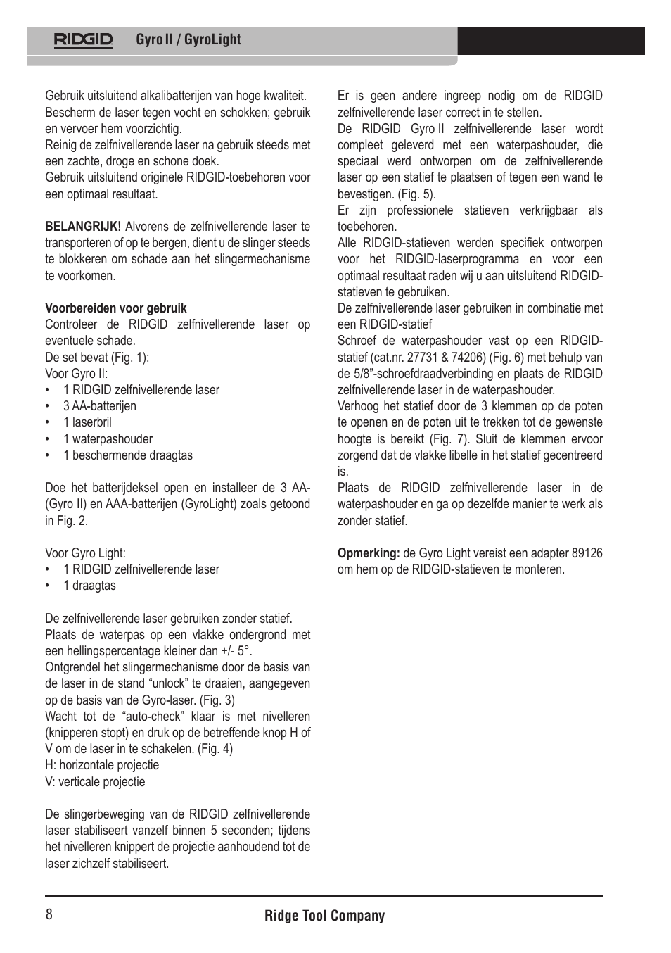 RIDGID Gyro II GyroLight User Manual | Page 9 / 42