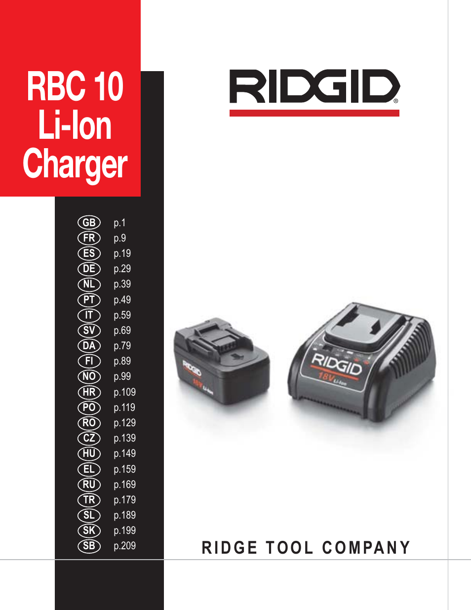 RIDGID RBC 10 Li-Ion Charger User Manual | 221 pages