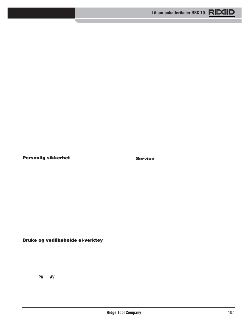 RIDGID RBC 10 Li-Ion Charger User Manual | Page 109 / 221