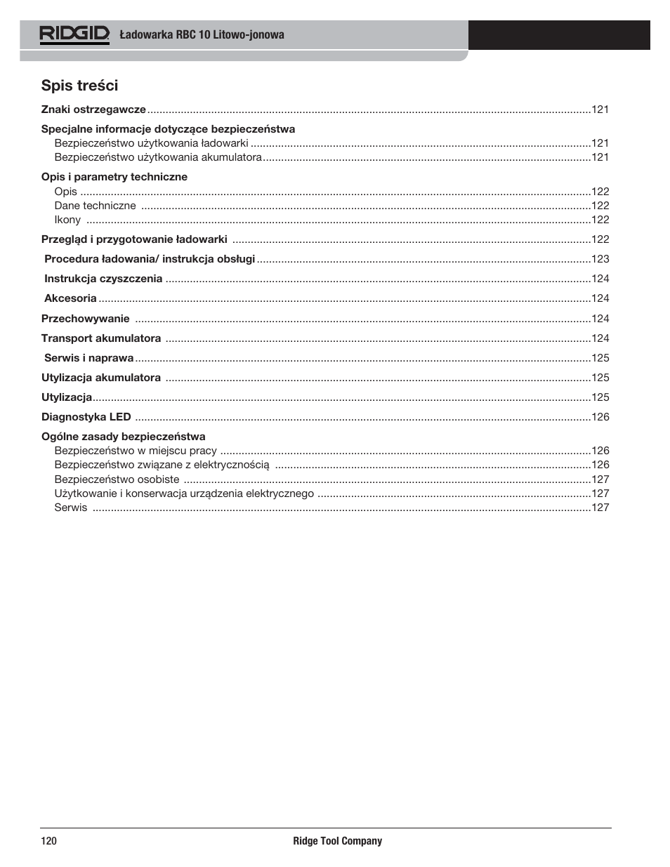 RIDGID RBC 10 Li-Ion Charger User Manual | Page 122 / 221