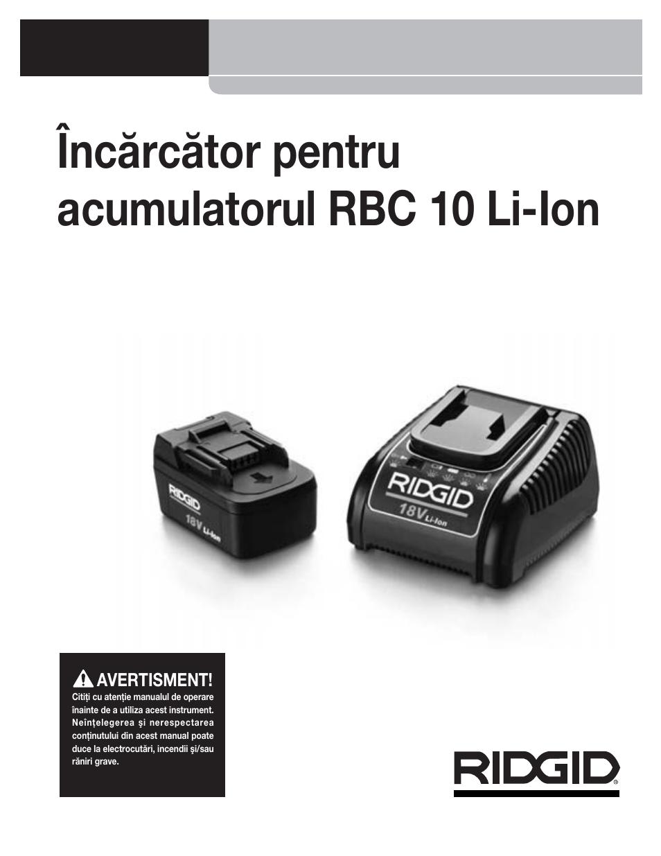 Încărcător pentru acumulatorul rbc 10 li-ion, Rbc 10 | RIDGID RBC 10 Li-Ion Charger User Manual | Page 131 / 221