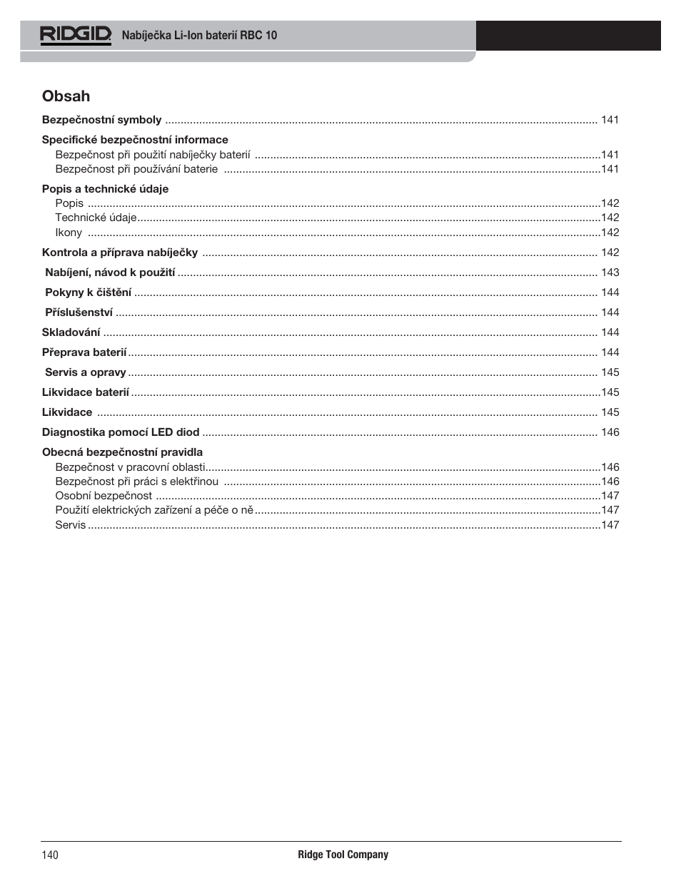 RIDGID RBC 10 Li-Ion Charger User Manual | Page 142 / 221