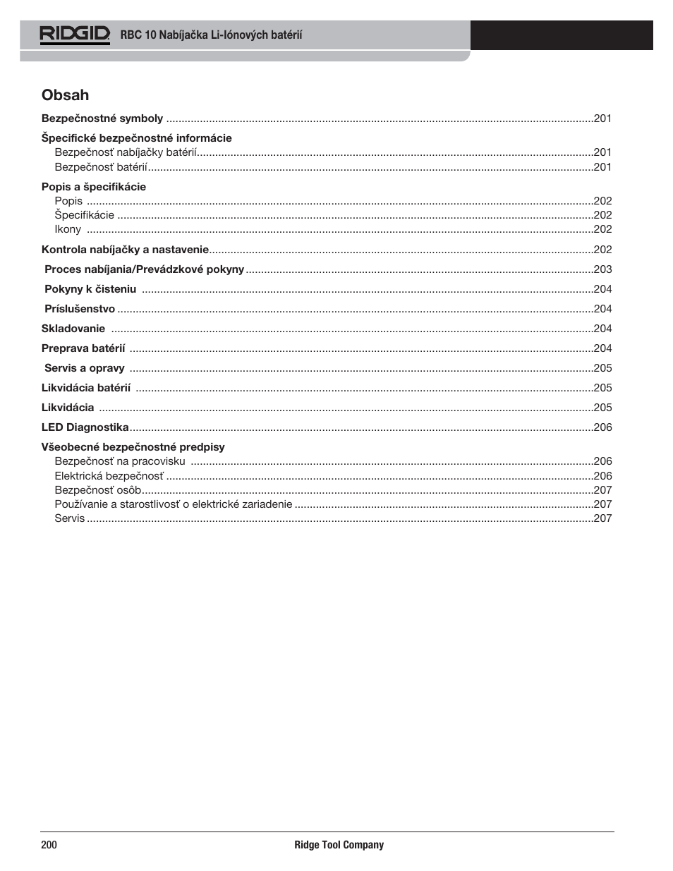 RIDGID RBC 10 Li-Ion Charger User Manual | Page 202 / 221