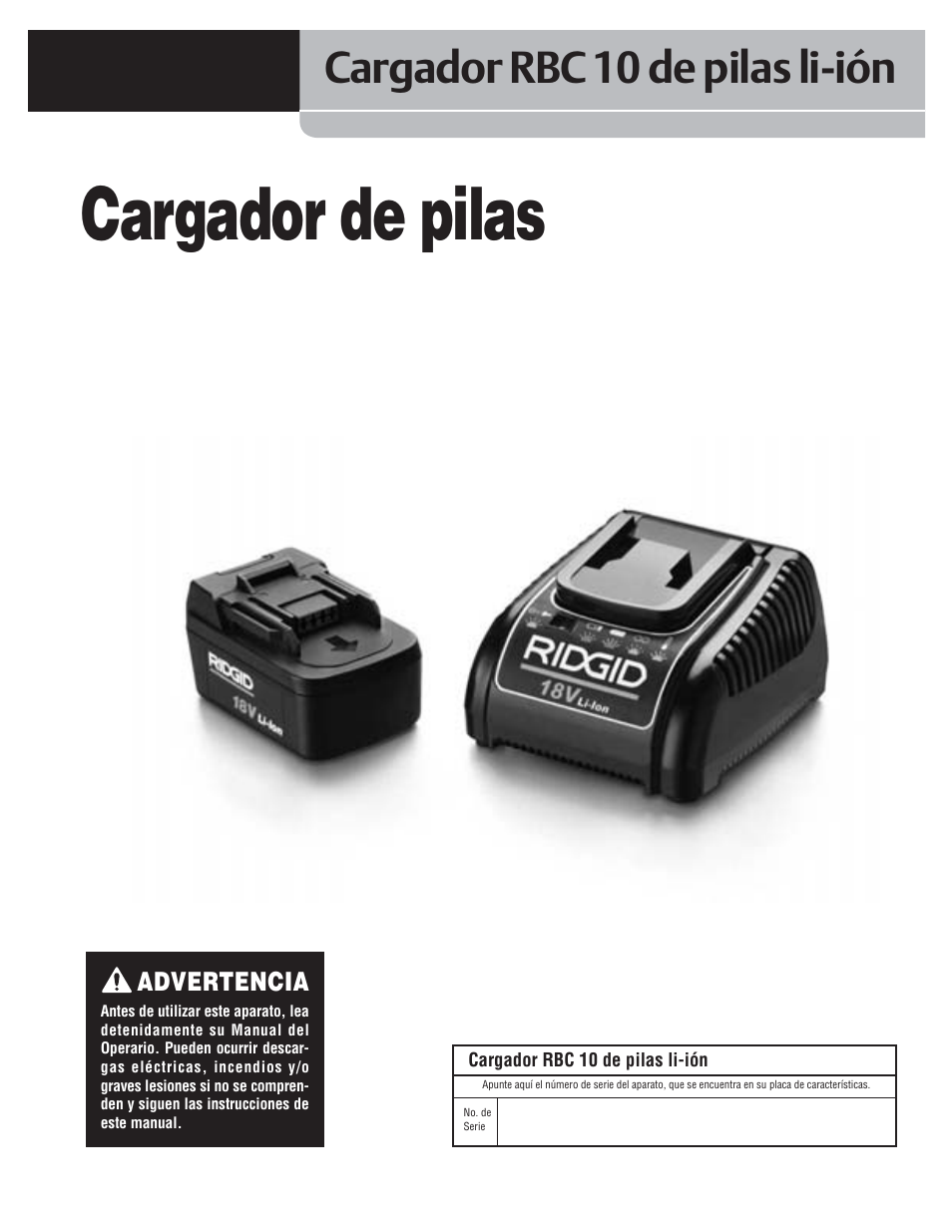 Cargador de pilas, Cargador rbc 10 de pilas li-ión | RIDGID RBC 10 Li-Ion Charger User Manual | Page 21 / 221