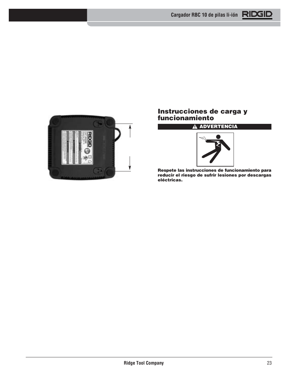 Instrucciones de carga y funcionamiento | RIDGID RBC 10 Li-Ion Charger User Manual | Page 25 / 221