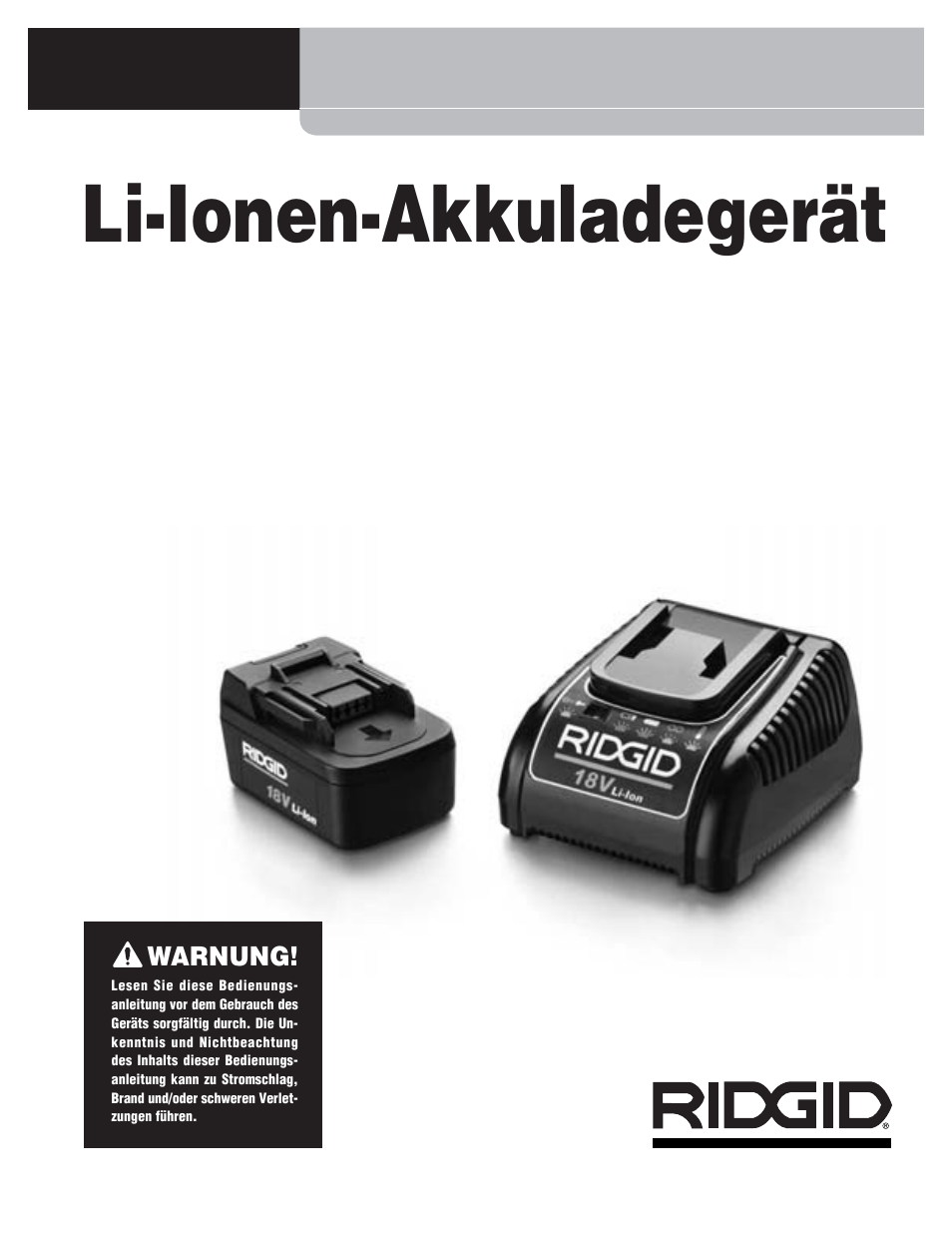 Li-ionen-akkuladegerät, Rbc 10 | RIDGID RBC 10 Li-Ion Charger User Manual | Page 31 / 221