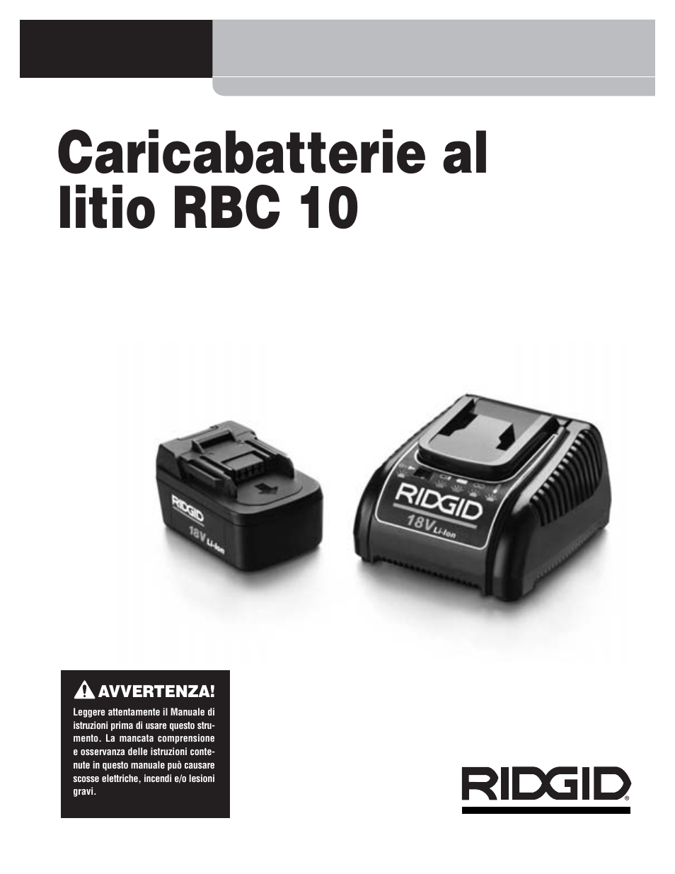 Caricabatterie al litio rbc 10, Rbc 10 | RIDGID RBC 10 Li-Ion Charger User Manual | Page 61 / 221