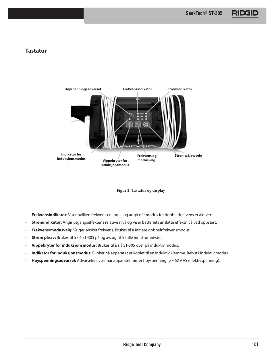 Tastatur, Seektech, St-305 | RIDGID SeekTech ST-305 User Manual | Page 102 / 141