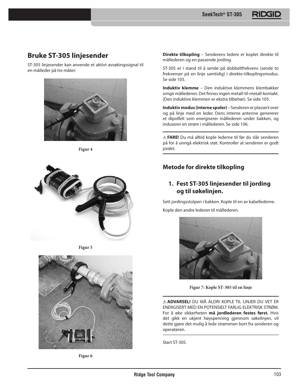 Bruke st-305 linjesender | RIDGID SeekTech ST-305 User Manual | Page 104 / 141