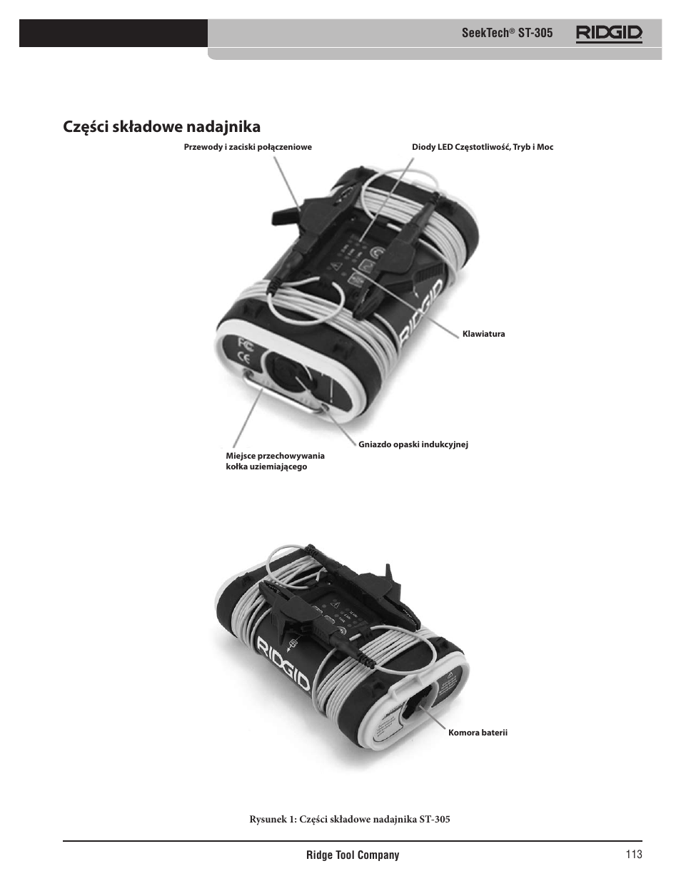 Części składowe nadajnika, Seektech, St-305 | RIDGID SeekTech ST-305 User Manual | Page 114 / 141