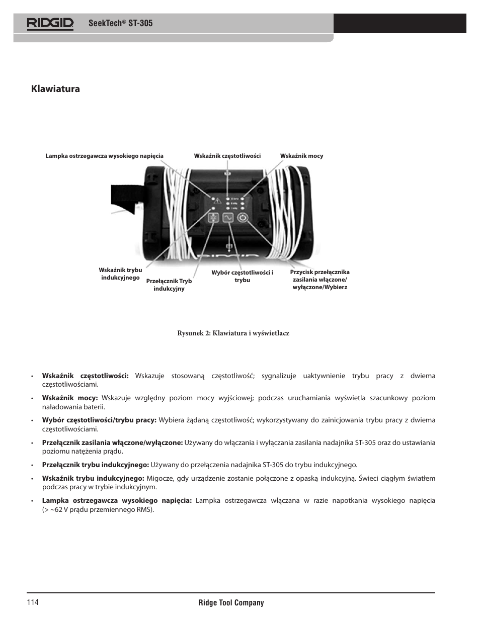 Klawiatura, Seektech, St-305 | RIDGID SeekTech ST-305 User Manual | Page 115 / 141