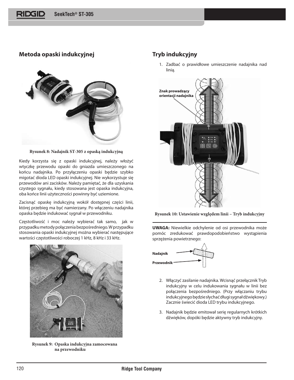 Metoda opaski indukcyjnej, Tryb indukcyjny | RIDGID SeekTech ST-305 User Manual | Page 121 / 141
