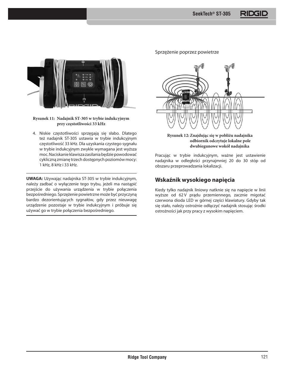 Wskaźnik wysokiego napięcia | RIDGID SeekTech ST-305 User Manual | Page 122 / 141