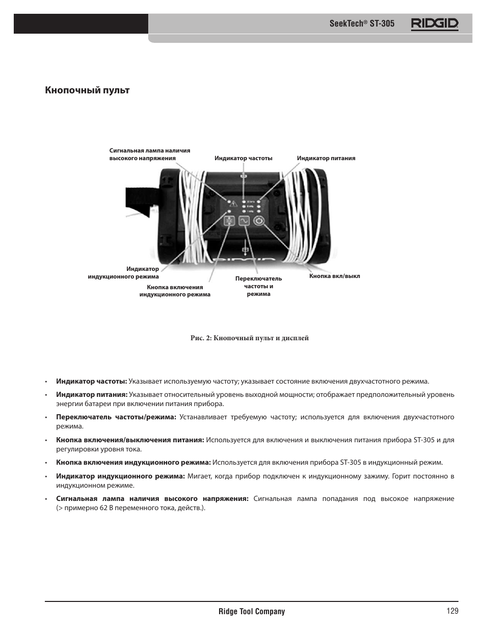 Кнопочный пульт, Seektech, St-305 | RIDGID SeekTech ST-305 User Manual | Page 130 / 141