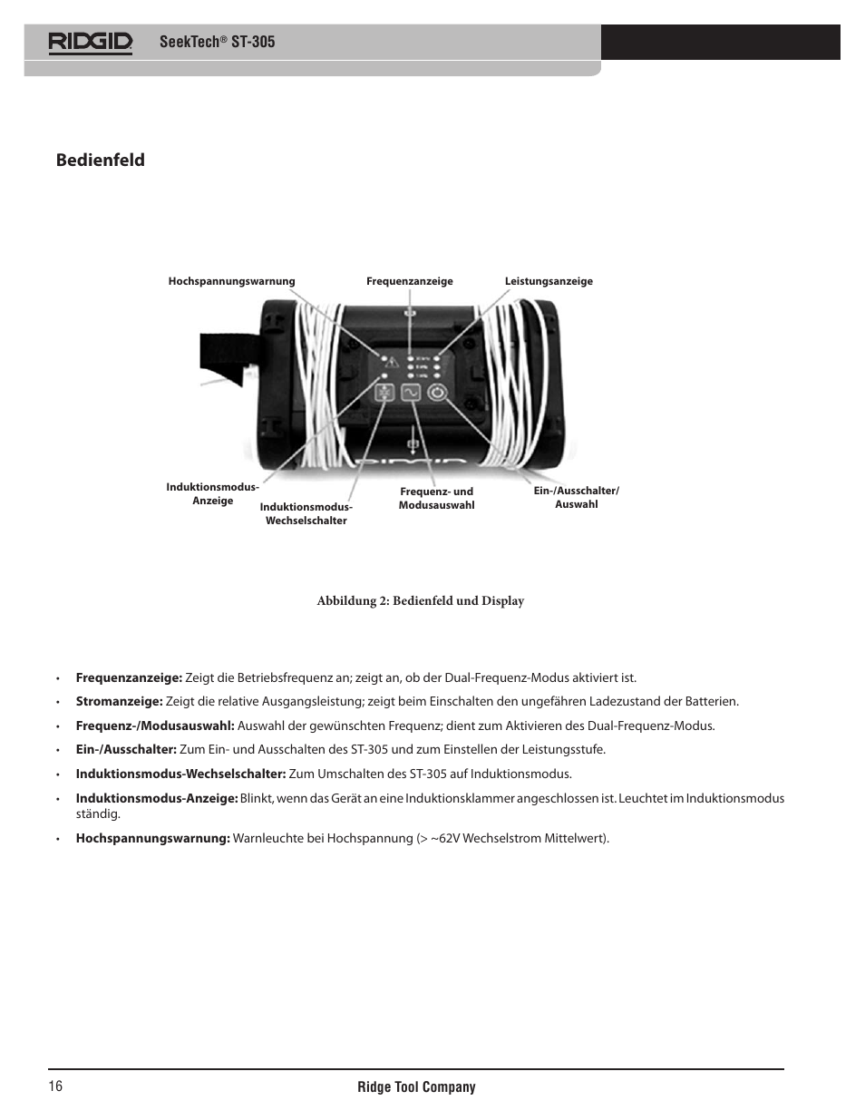 Bedienfeld, Seektech, St-305 | RIDGID SeekTech ST-305 User Manual | Page 17 / 141