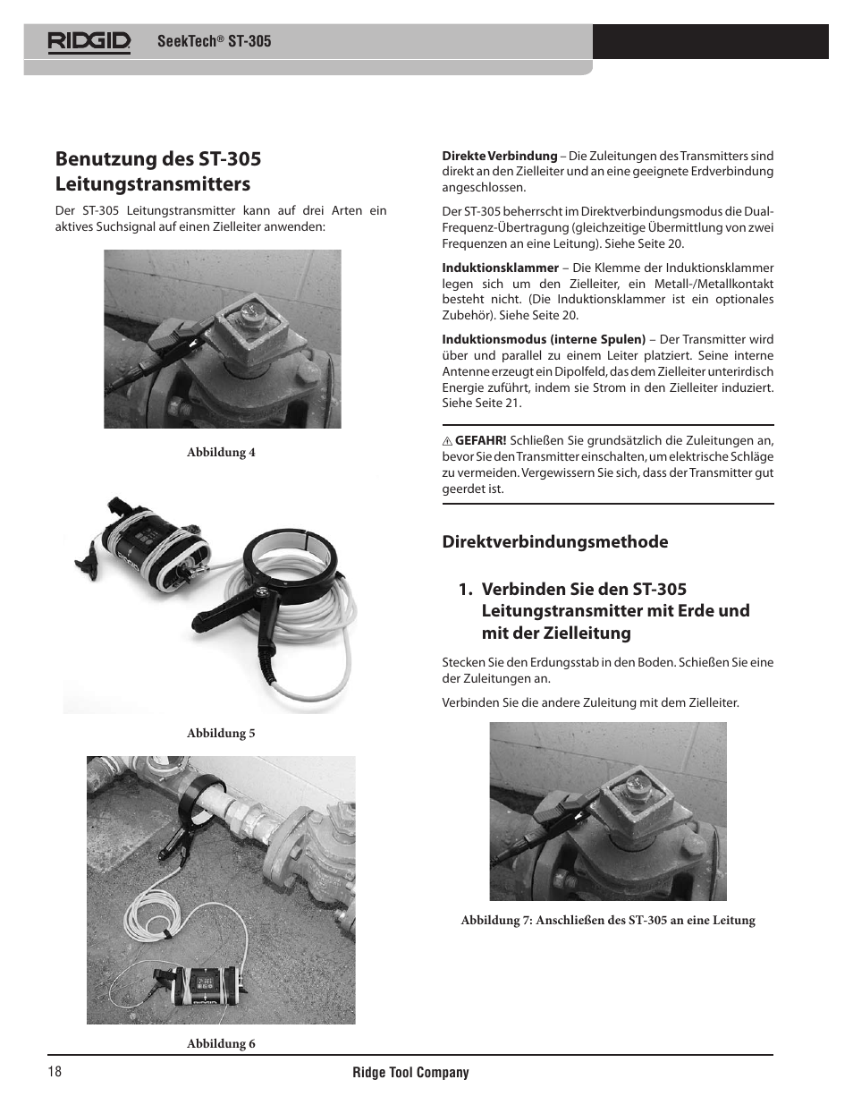 Benutzung des st-305 leitungstransmitters | RIDGID SeekTech ST-305 User Manual | Page 19 / 141