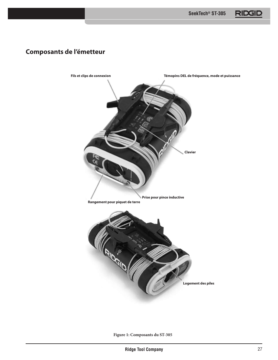 Composants de l’émetteur, Seektech, St-305 | RIDGID SeekTech ST-305 User Manual | Page 28 / 141
