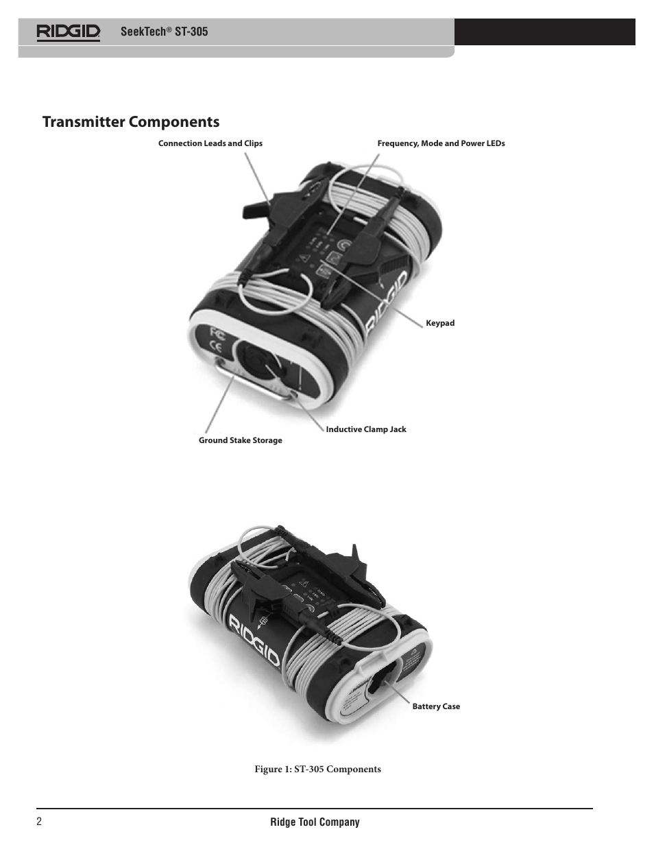 Transmitter components, Seektech, St-305 | RIDGID SeekTech ST-305 User Manual | Page 3 / 141