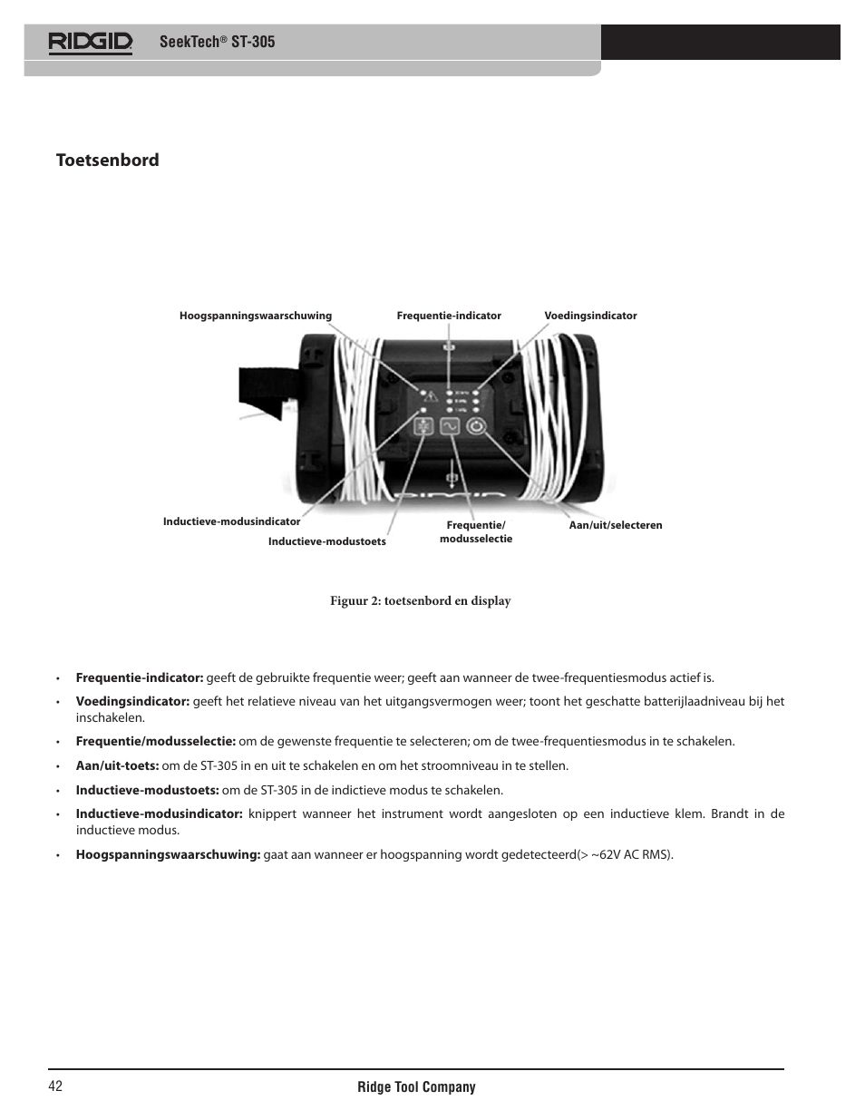 Toetsenbord, Seektech, St-305 | RIDGID SeekTech ST-305 User Manual | Page 43 / 141