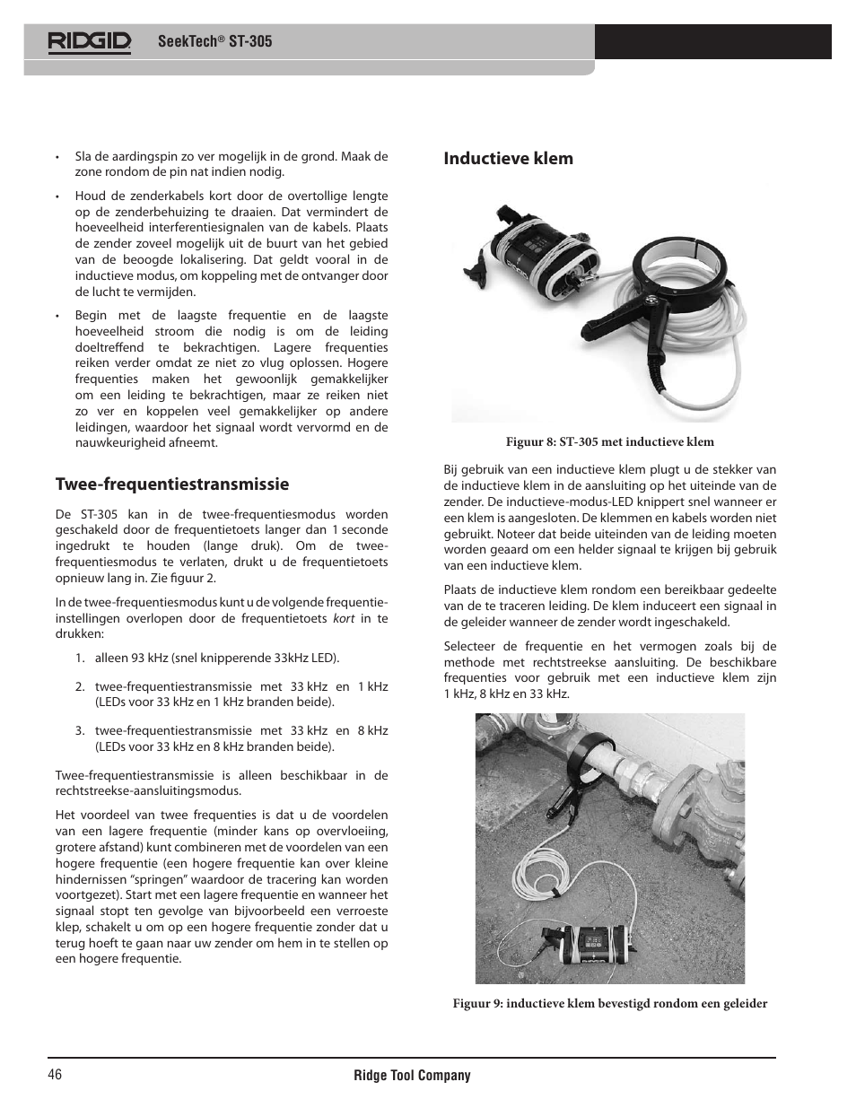 Twee-frequentiestransmissie, Inductieve klem | RIDGID SeekTech ST-305 User Manual | Page 47 / 141