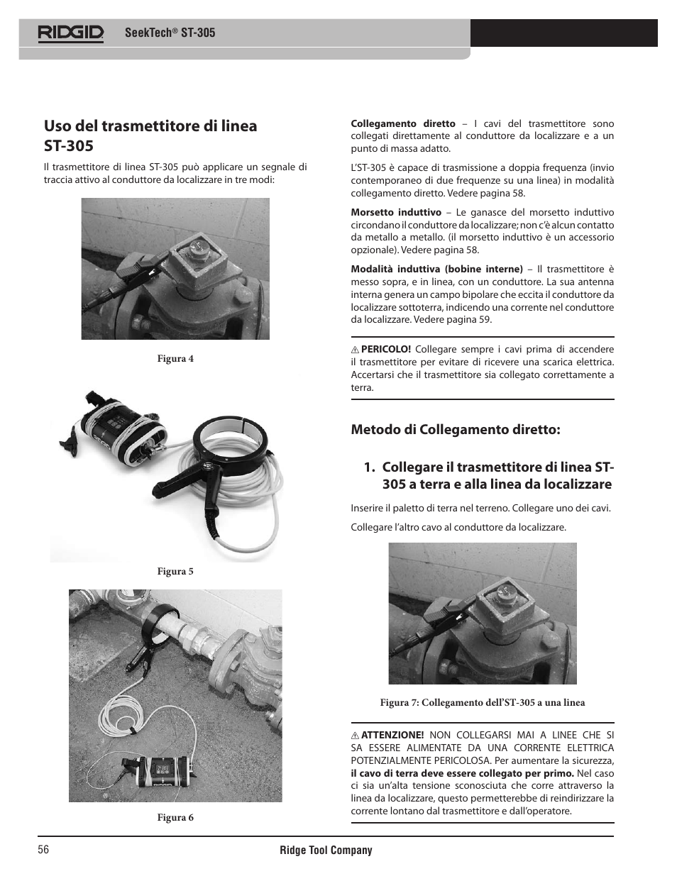 Uso del trasmettitore di linea st-305 | RIDGID SeekTech ST-305 User Manual | Page 57 / 141